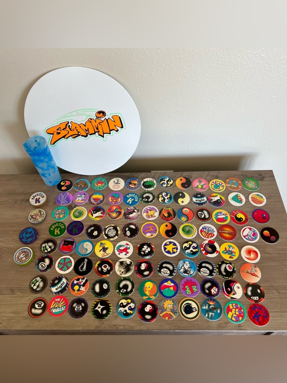 VTG Mixed 1990's POGS Slammers Case Board Bundle (Set Of 92 POGS, 4 Slammers)